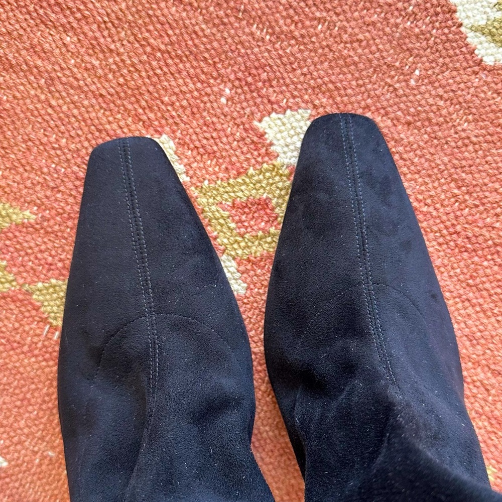 PIFERI Merlin Black Ankle Boot Vegan Suede Curved Heel elongated toe Size 40 New - Picture 12 of 13